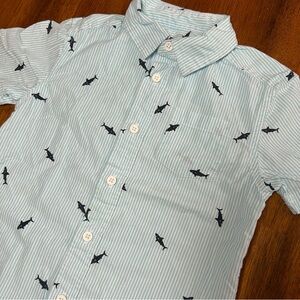 Shark Boys Button-Down | XS (4/5) | Blue Stripe Collared Vacation Shirt